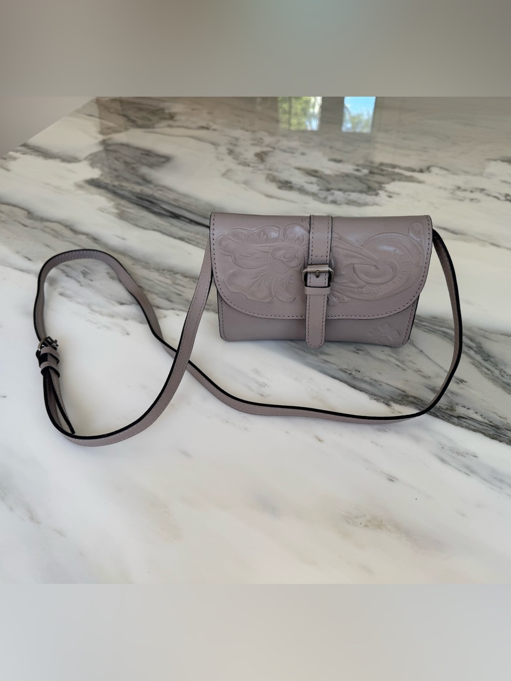 Patricia Nash Dusty Mauve Embossed Leather Crossbody